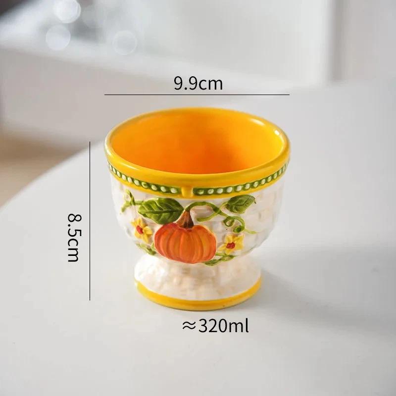 High-Quality Ceramic Dessert Bowl Ice Cream Cup Hand-Painted Embossed Home Use