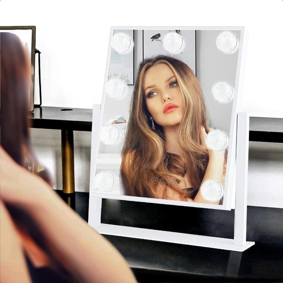 Vanity Mirror with Lights Hollywood Lighted Makeup Mirror with 3 Color Modes and 9 Dimmable Diamond LED Light Bulbs Detachable