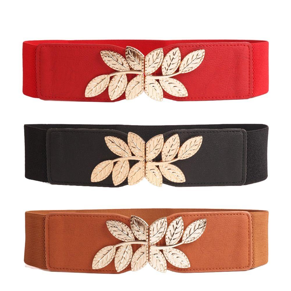 Creative Metal Buckle Women Elastic Band Waist Defining Comfortable Stretch Waistband Solid Color Dress Belt Jeans