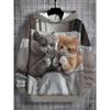 3D Baskılı Erkek Samuray Kedi Grafikli Kapüşonlu Sweatshirt Moda Oversize Kapüşonlu Sweatshirt Mont Erkek Spor Eşofman Takımı Sudaderas