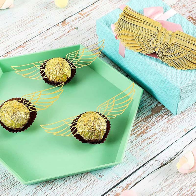 50Pcs Gold Wings Chocolate Cake Party Decoration Wizard Topper Hollowed Wing Cupcake Toppers Snitch Wedding Decor Candy
