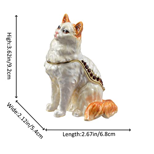 FJ FENGZHIJIE Cat Figurine Decorative Gold Crystal Enamel Trinket Box Jewelry Box, Cat Lover Gift