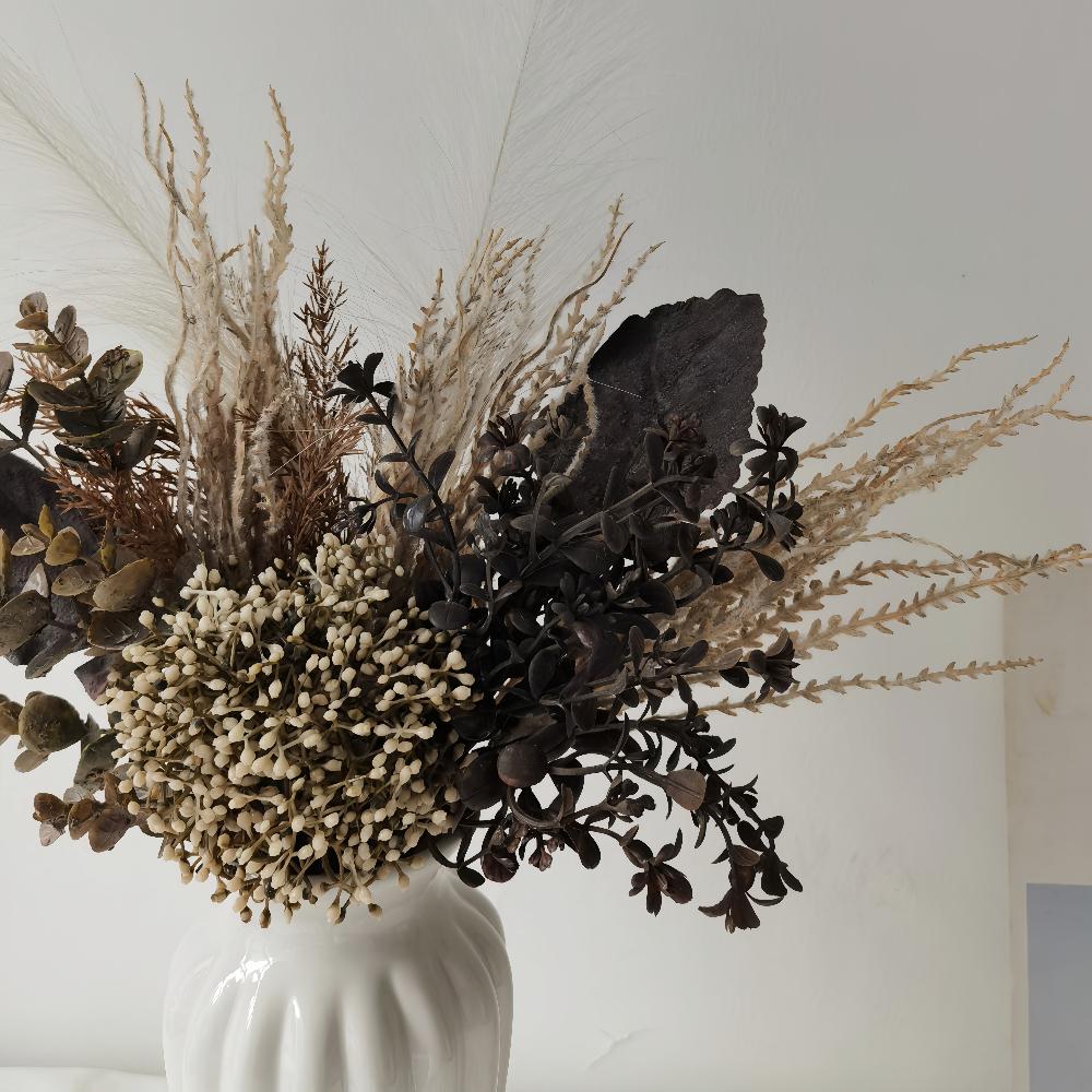 Wabi-Sabi Retro Floral Arrangement with Eucalyptus & Reed Grass for Home Decor & Photography
