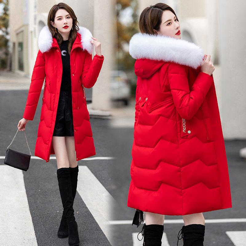 Down Jacket Women's Medium and Long New Slim-fit Fur Collar Warm Duck Down Thickened Jacket Winter