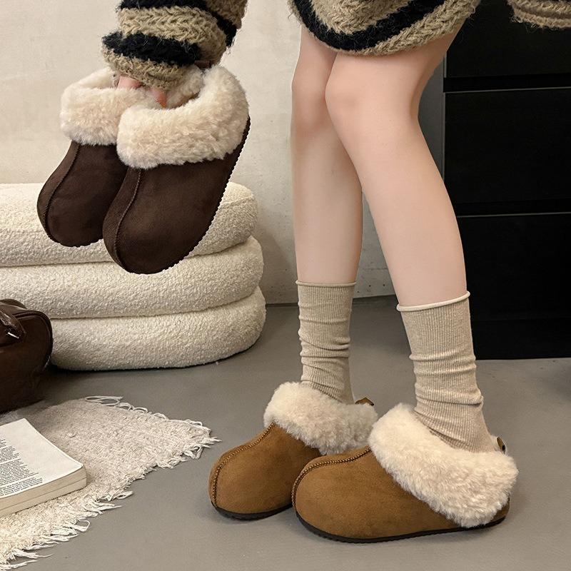 Retro Height-increasing Flip-flops for Women, New Fleece and Warm One-step Shoes