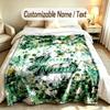 Floral Garden Theme Soft Blanket Personalized Custom Name Text Print Warm Blanket Home Sofa Bedroom Decor