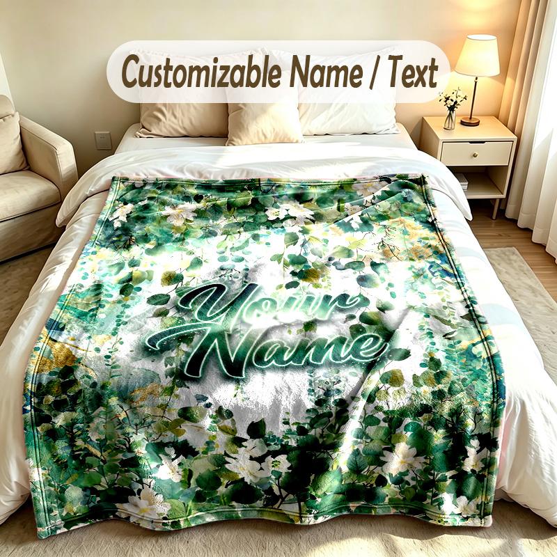 Floral Garden Theme Soft Blanket Personalized Custom Name Text Print Warm Blanket Home Sofa Bedroom Decor