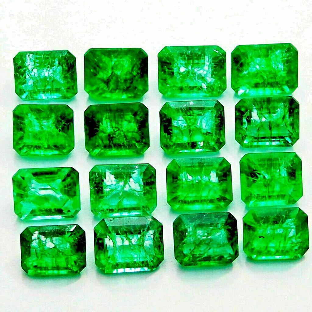 CERTIFIED Green Emerald Cut 6 PCS 60 Carat Natural Emerald Lot Loose Gemstone MQ-94