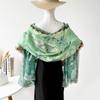 National Style and National Trend Green Hollow Flower-cutting Dinner Shawl for Women New Craft Printed Silk Scarf High-end Wedding Scarf