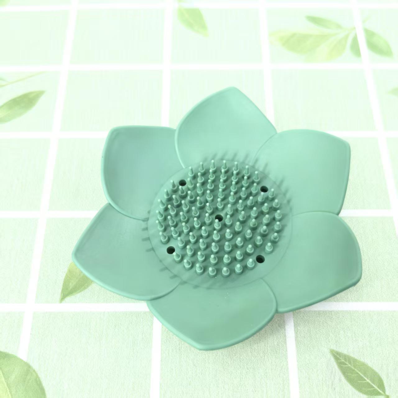 

Мыльница ручной работы «Лотос» - Универсальное нескользящее хранение для ванной с дренажем 13cm x 3cm зелёный