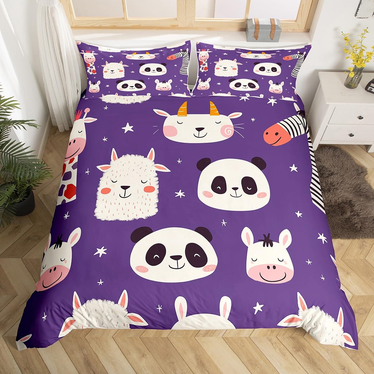 

Комплект постельного белья с рисунком панды, двойной, зеленые листья, пододеяльник с изображением диких животных и растений, синий, масляная живопись, художественный пододеяльник EU Single(135x200cm)