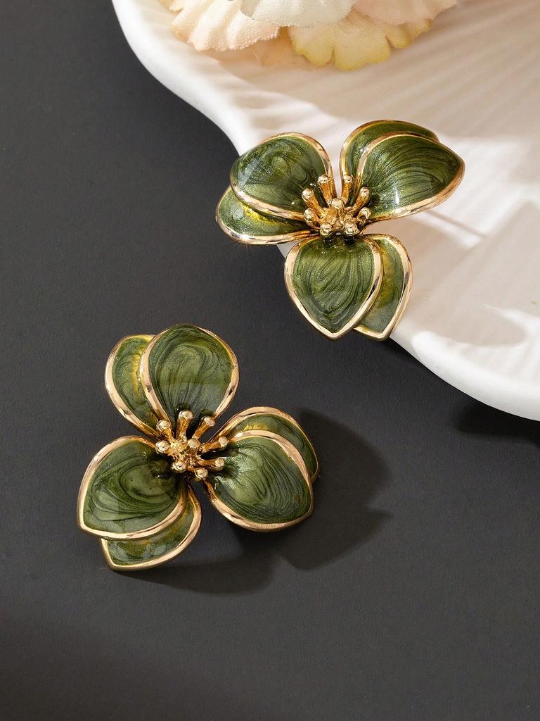 1pair Lovely Seaside Floral Drop Stud Earrings For Women