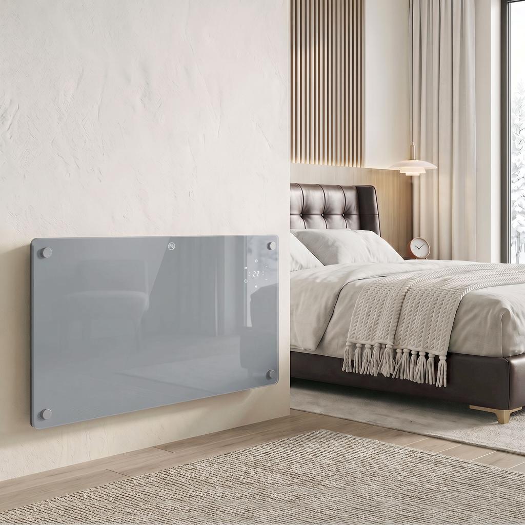 1500W Smart Panel Heater Wall Mounted & Freestanding, Electric Heater with Weekly Timer, Open Window & Anti-Frost, Grey