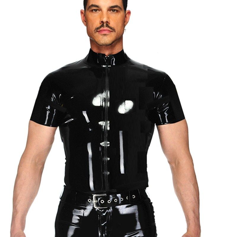 

Тонкая рубашка из искусственной кожи с коротким рукавом и молнией black M