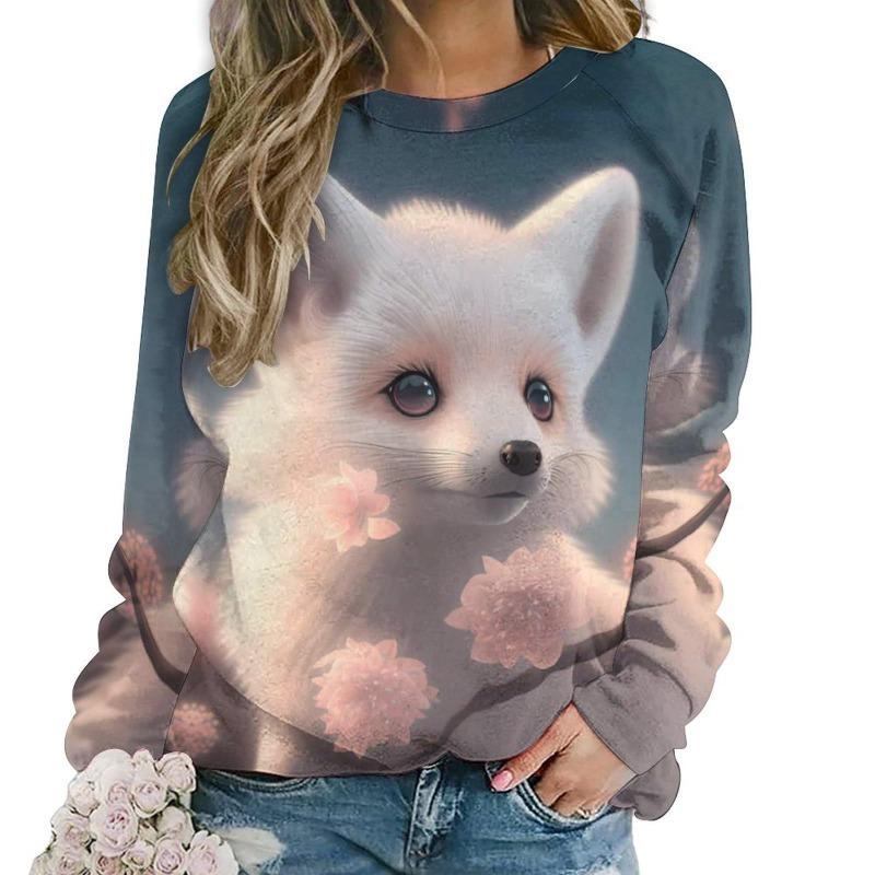 Autumn Lovely Fox Sweatshirts Animal 3D Print Women Casual Streetwear O-Neck Hoodies Y2k Pullovers Harajuku Tops Woman Clothing