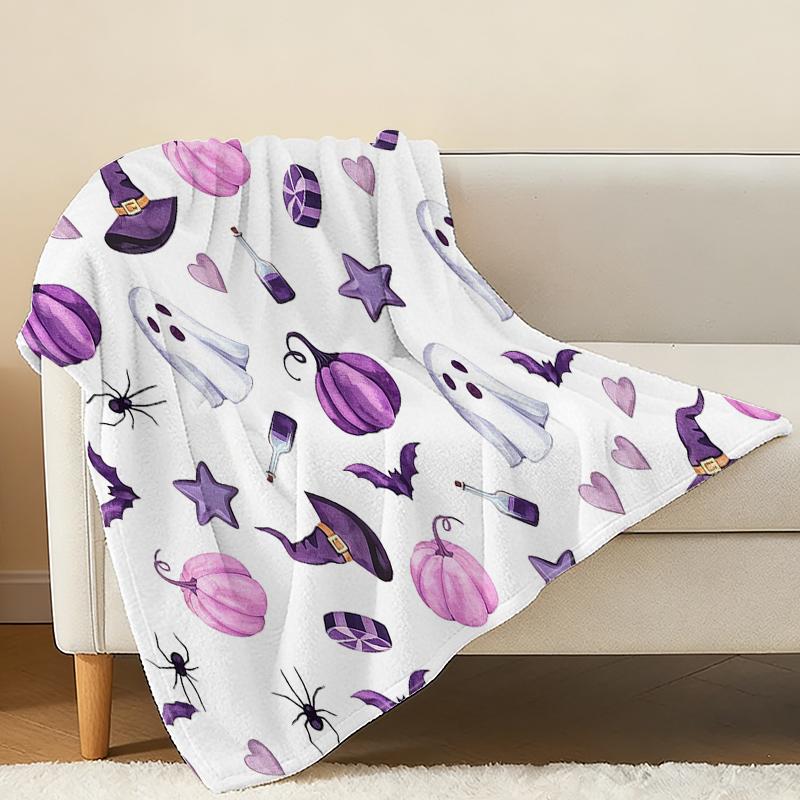 Halloween Ghost Pumpkin Fleece Blanket Soft, Warm, Breathable Plush Throw for Sofa, Bed, Living Room, Home Holiday Decor