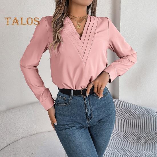 Dámské topy s vrstvami, výstřihem do V a dlouhým rukávem, jednobarevné, volný střih, ležérní topy, prodyšné, pro každodenní nošení