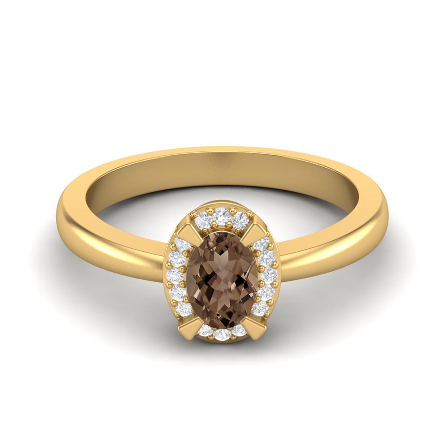 0.64 Ctw Oval Smoky Quartz 925 Sterling Silver Gold Vermeil Solitaire Accents Women Anniversary Ring 8