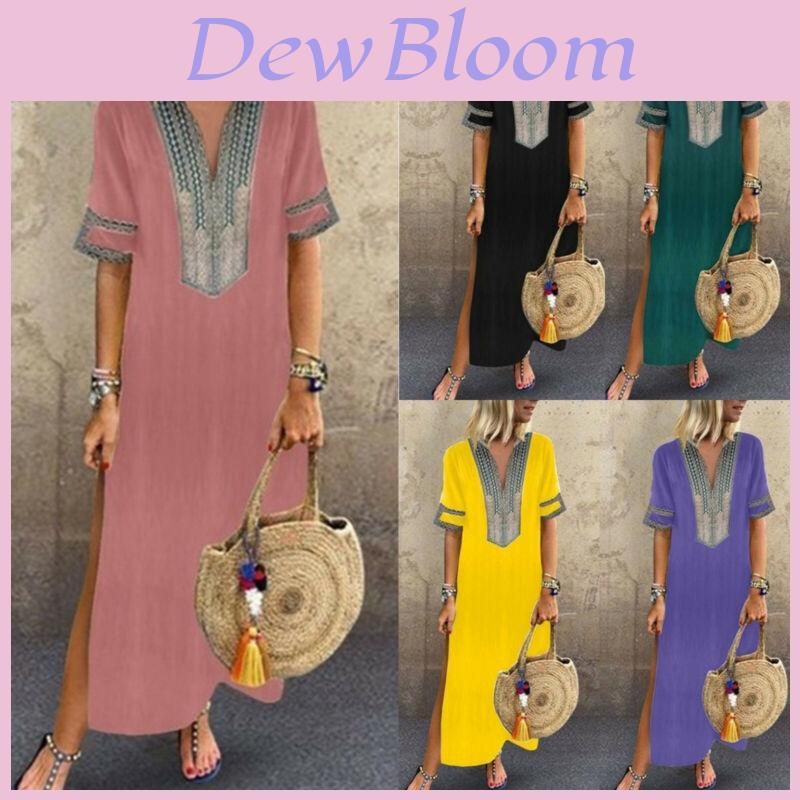 Elegant Plus Size Womens V-neck Long Maxi Dress For Effortless Summer Style
