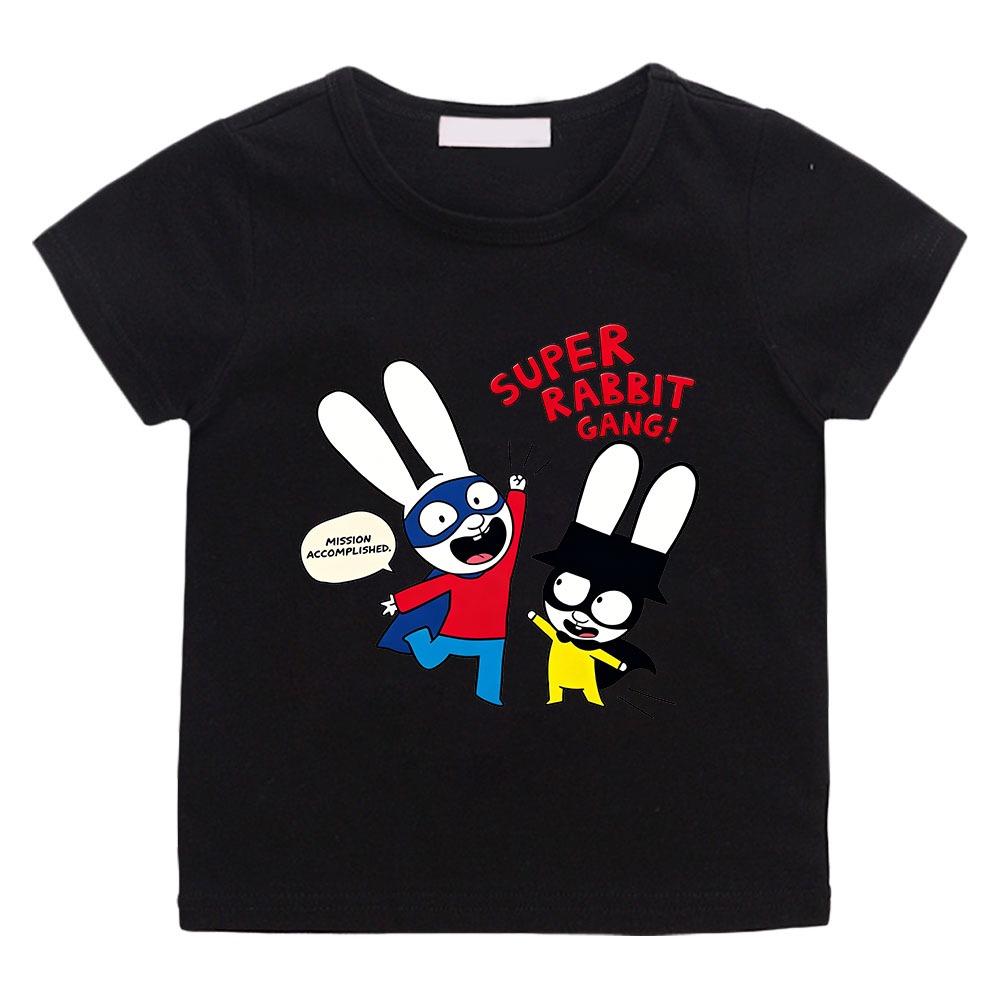 T-shirt per Bambini Cartone Animato Simon Super Coniglio Carina Hip Hop Ragazzi Manga Bambini Top Casual Girocollo T-shirt per l'Estate