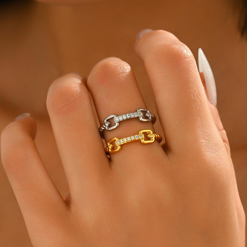 Women's Ring Geometric Lines Inlaid with Zircon Design Open Index Finger Ring Versatile Ring