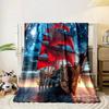 A Ship with Vibrant Red Sails Against a Starry Night and Sunset Backdrop. for All Seasons Blanket Lunch Break Throw Gift