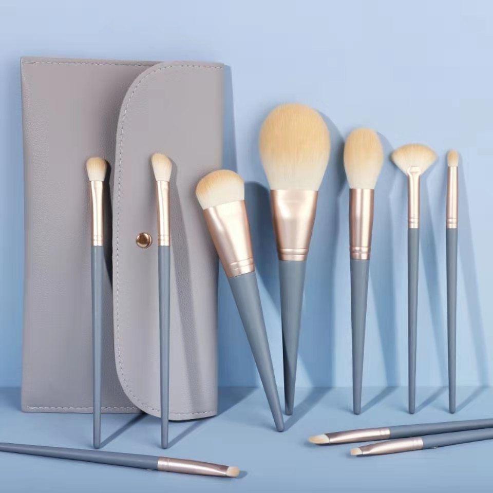 10-Piece Blue Makeup Brush Set: Eyeshadow, Contour, Loose Powder, Foundation - Soft Bristles, Portable