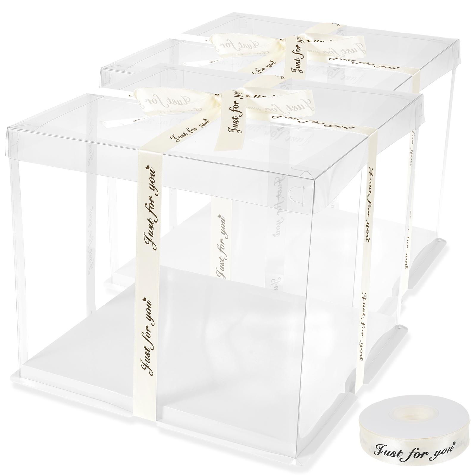 

2Pcs Transparent Packing Box PVC Cake Boxes with Base and Ribbon Bakery Wrapping Boxes Wedding Birthday Party Supplies