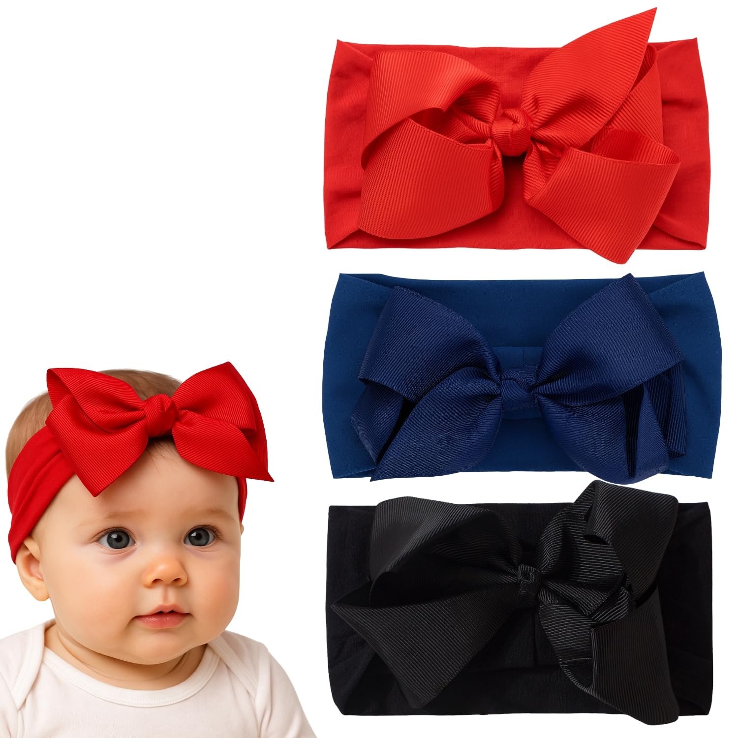 BellaStella 3 Pcs Baby Headbands Super Soft Stretchy Multicolor Hair Bands Hair Bows Head Wrap Hair Accessories for Baby Girls Newborns infants Toddl