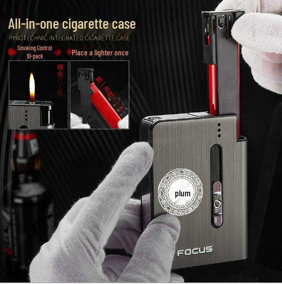 Focus YH026A10 Automatic Pop-up Cigarette Case & Lighter - Portable, Moisture-Proof, Pressure-Resistant