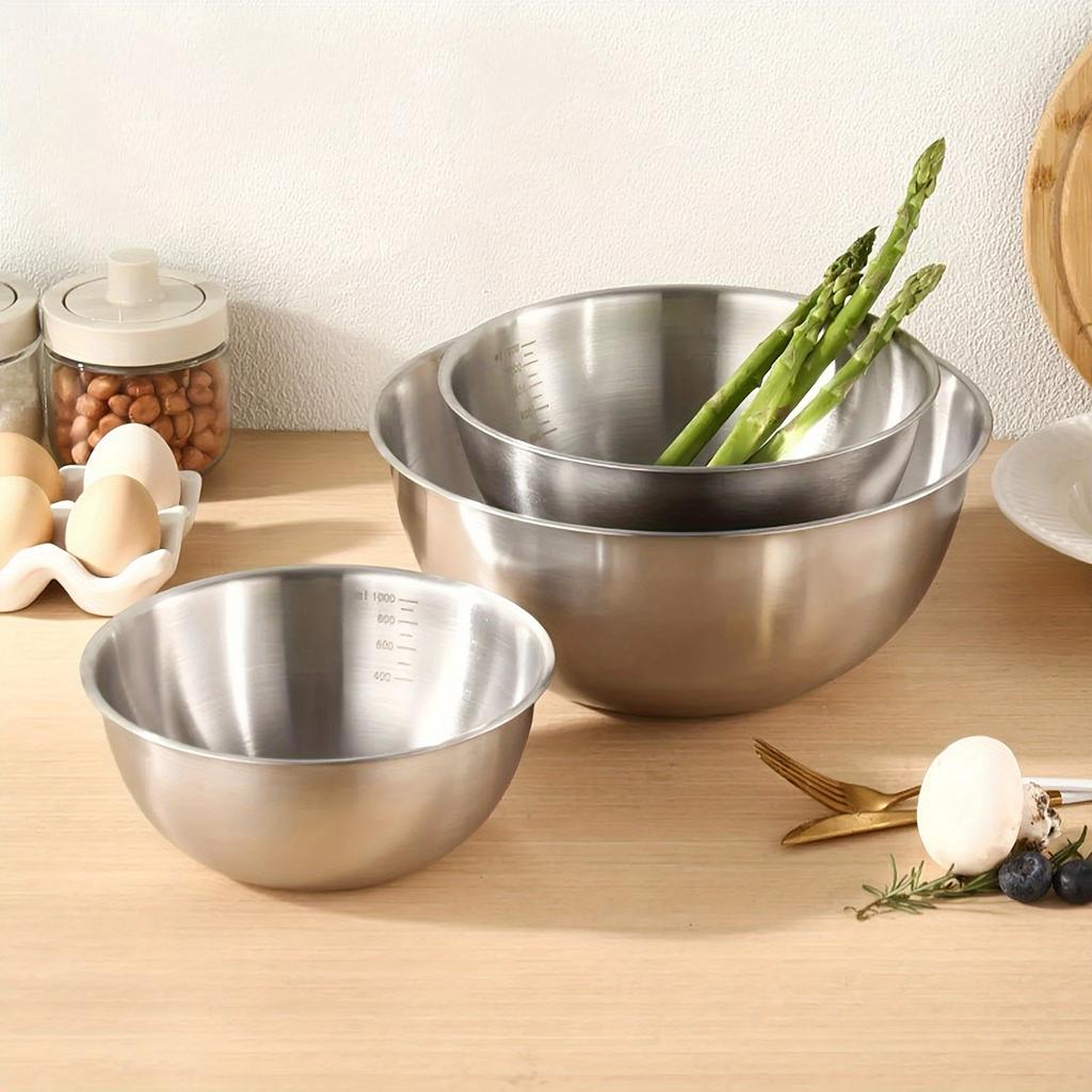 The Mixing Bowl Stainless Steel Food-grade Cooking Basin Serving Bowl Graduated Heavy Dishwasher Safety Vegetable Cleaning Salad Bowl.