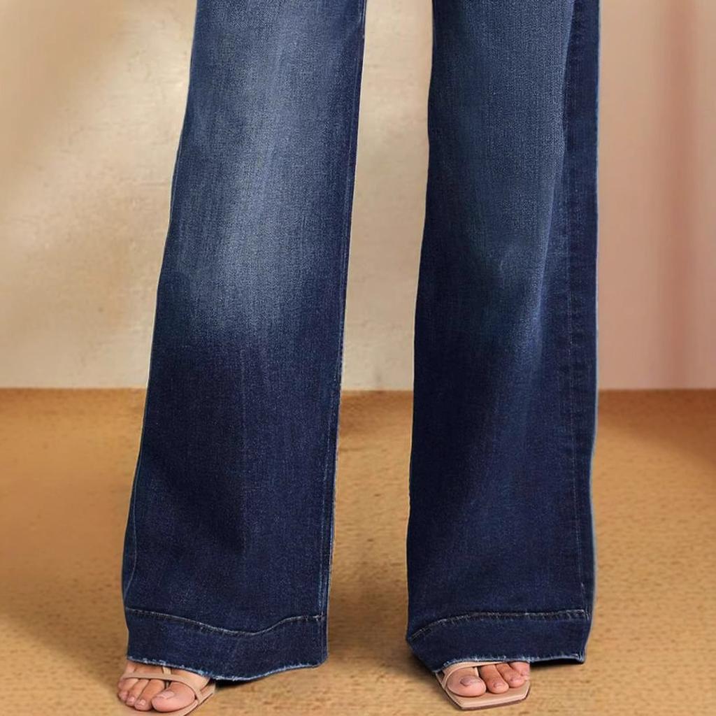 Women's Spring Lace Up Elastic Jeans Straight Leg Wide Leg Pants