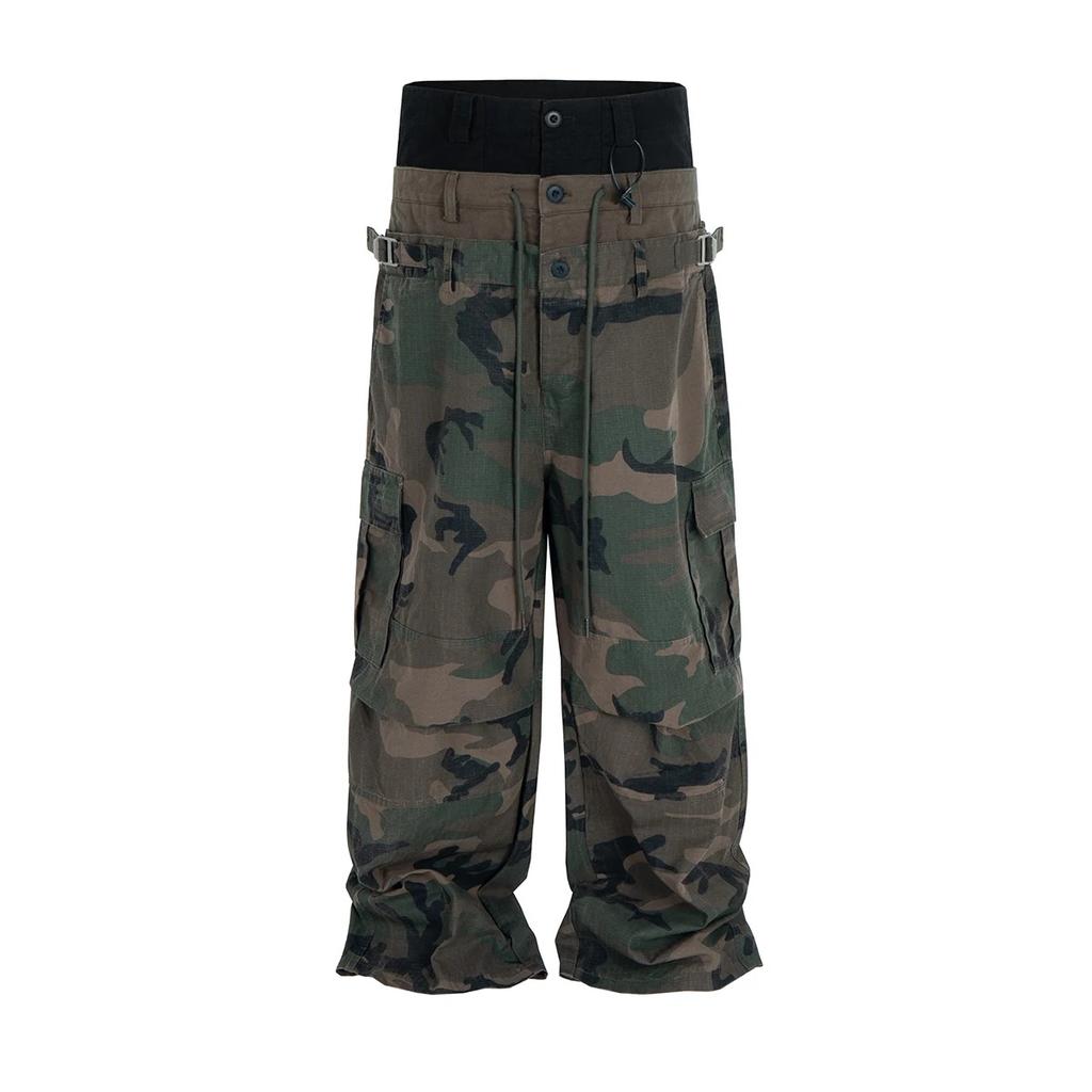 DRIPX Three Waisted Camouflage Cargo Pants for Men Streetwear Patchwork Baggy Jeans Wide Leg Casual Loose Denim Trousers Oversized