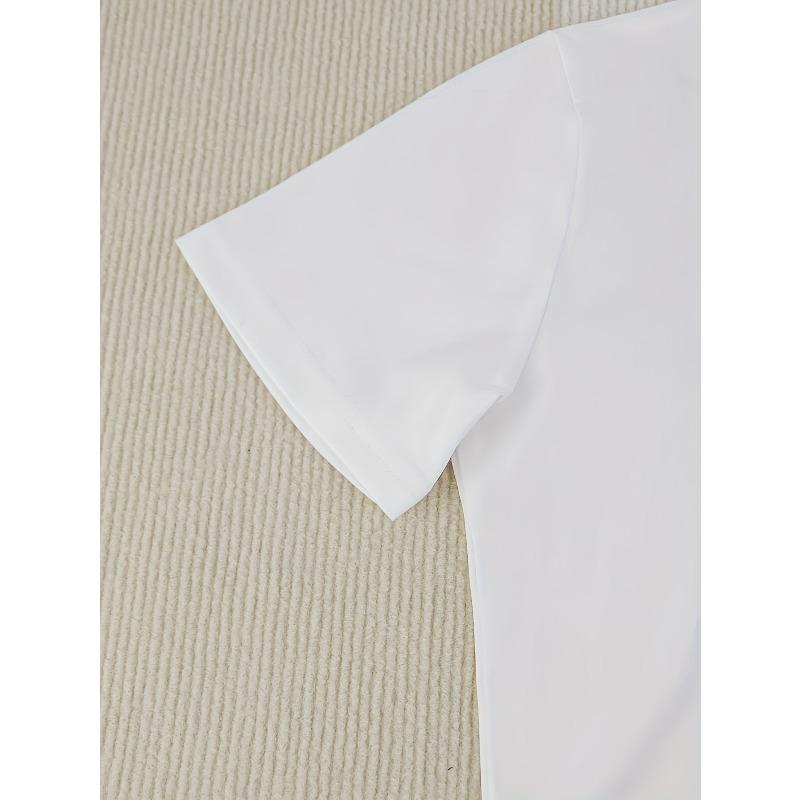 Europäische Größe Y2K T-Shirt mit Lippen- & Kettenprint - Glänzendes Lippenstift- & Schmuckdesign Kurzarm Rundhals Bluse