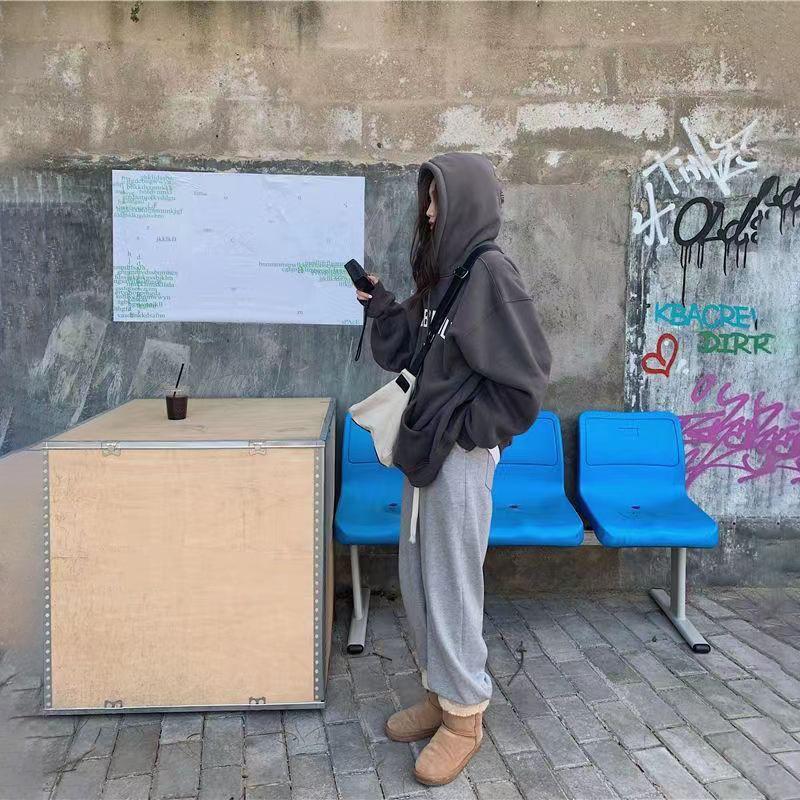 Women Long Sleeve Hooded V Neck Loose Pullovers Female Tops Solid Color Sweatshirts