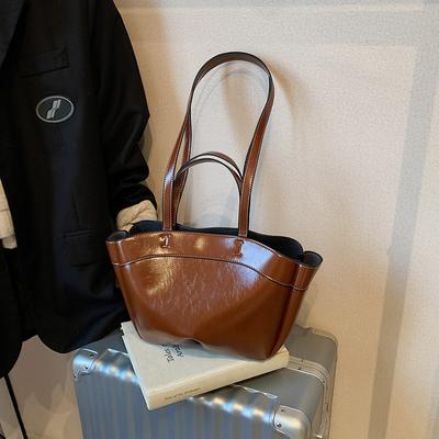 Retro Shiny Tote Bag Large Capacity Upper Bag Mother and Child Bag Single Shoulder Handbag Shopping Bag
