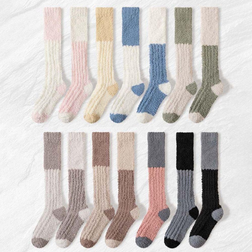 2Pairs Thicken Warm Coral Fleece Stockings Winter Long Tube Socks Cute Floor Plush Stockings  Winter