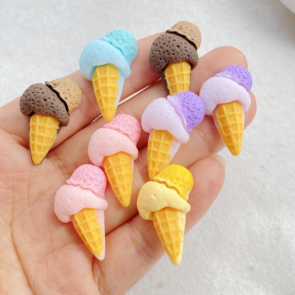10pcs Cute Colored Ice Cream Series Resin Crafts Flat Bottom Corner Jewelry Making Hair Accessories