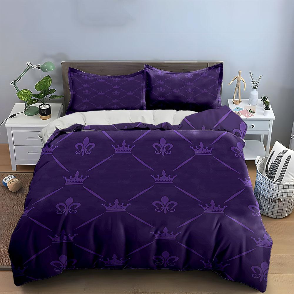 Purple Regal Pattern Design Bedding Duvet Cover Set Duvet Cover Pillowcases (1*Duvet Cover 2*Pillowcases, without duvet insert)