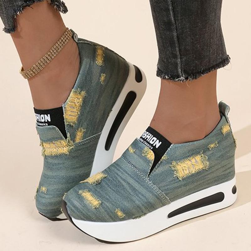 Fashion Fashion Mix Color Ripped Sneakers Women Slip On Lightweight Sports Shoes Woman Autumn Winter Low Top Platform Sneaker Female