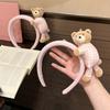 Elastic Cute Hair Hoops Soft Lay Down Bear Hairbands Gingham Tiaras Cartoon Bear Headwear  Makeup