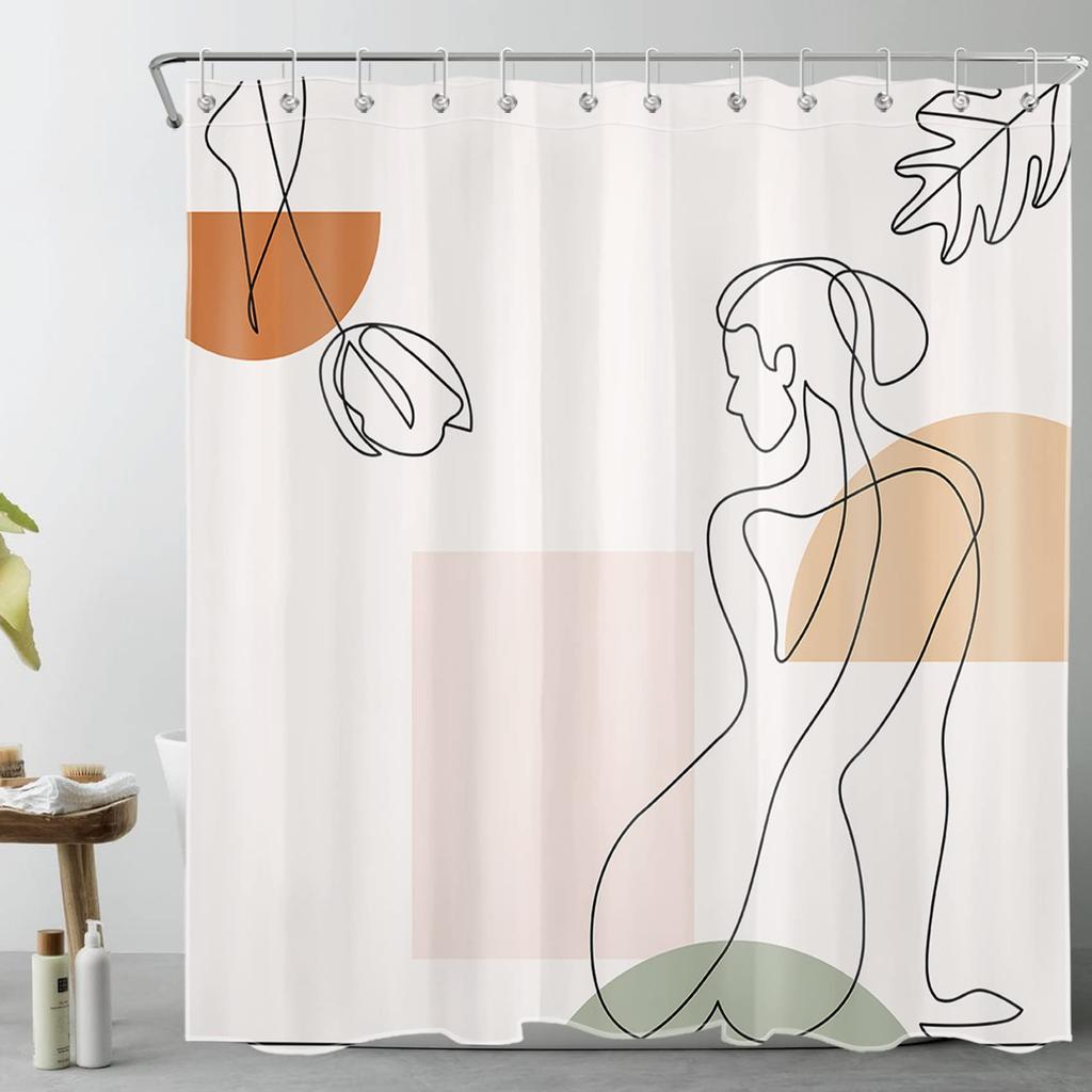 Nordic Wind Abstract Art Shower Curtain Waterproof Polyester Fabric Bath Curtain Morandi Color Block Curtains For Bathroom Decor