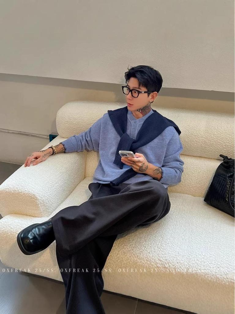 Men's Korean Style Color Block Two-Piece Shawl Knit Sweater - Fashionable Spring/Autumn Age-Reducing Outfit