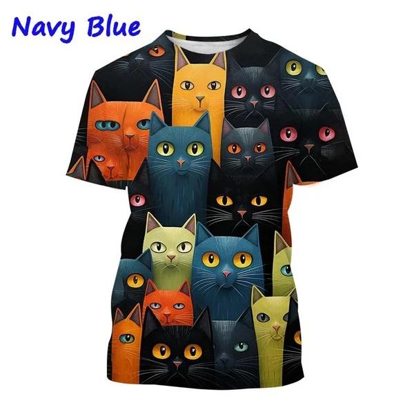 Cute Cat Pattern T-Shirt for Men Women Funny Animal 3D Printed Short Sleeve Tees  Casual O-NeckT Shirts