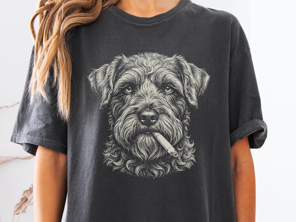 Smoking Schnoodle Shirt, Vintage Y2K Grunge Schnauzer Poodle Mix Tee, Funny Dog Face Shirt, Comfort Colors® Edgy Meme T Shirt
