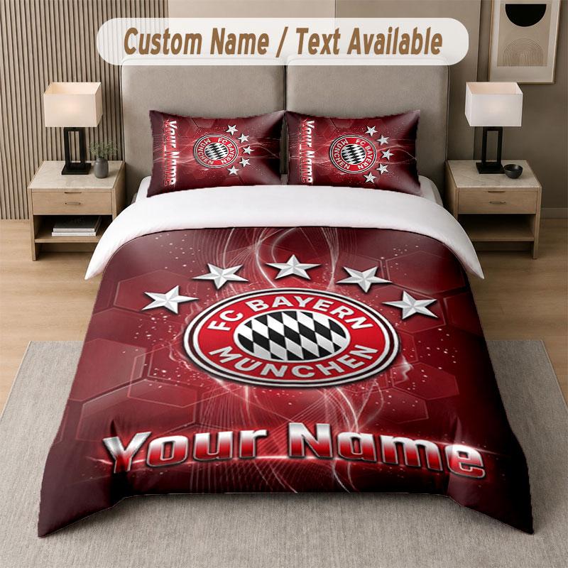 Set Biancheria da Letto Personalizzato Motivo Bayern Monaco, Stampa Nome Testo 1 Copripiumino più 2 Federe Tessile per la Casa