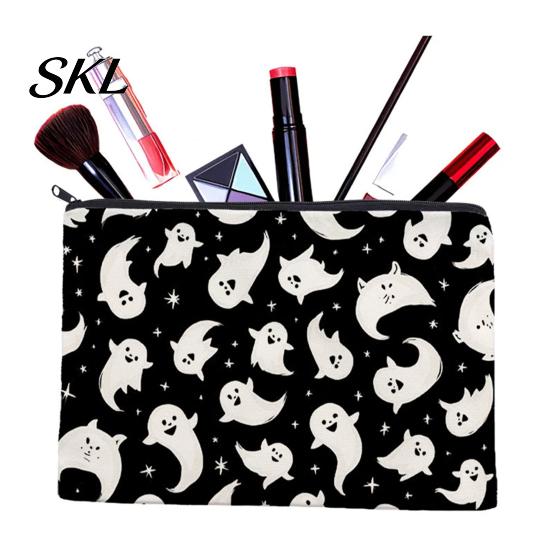 Holiday Theme Storage Bag Bag, Halloween Pattern Print, Durable Canvas Zippered Cute Ghost Pencil Case Travel Toiletry Case, for Makeup And Stationery
