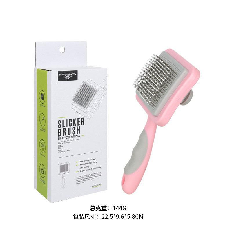 

Steel needle comb, automatic fading comb, cat and dog self-cleaning comb, massage to remove floating hair, one-click fading comb 91518 розовый