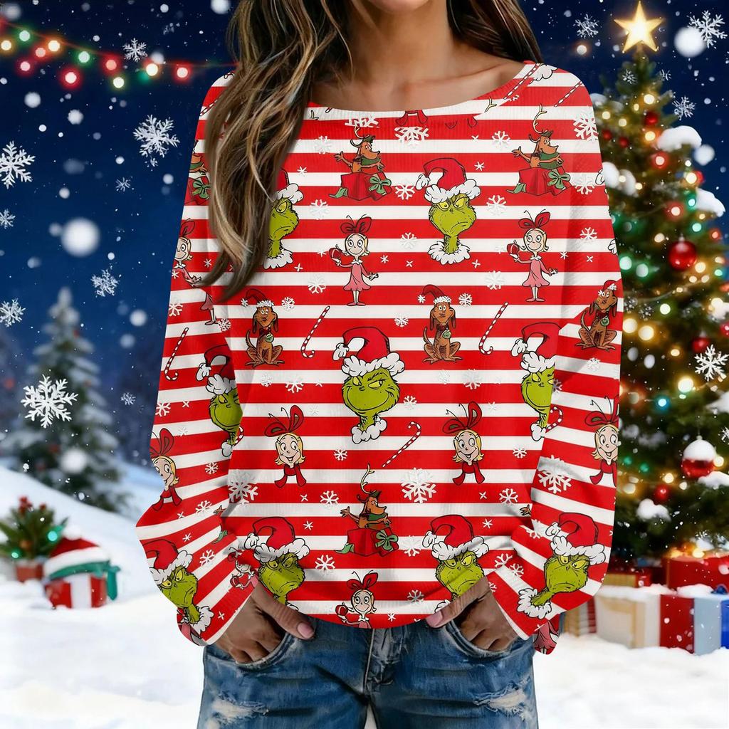 Julegensere for kvinner Strikkegenser Søt skjorte Høst Rund hals Genser Topper