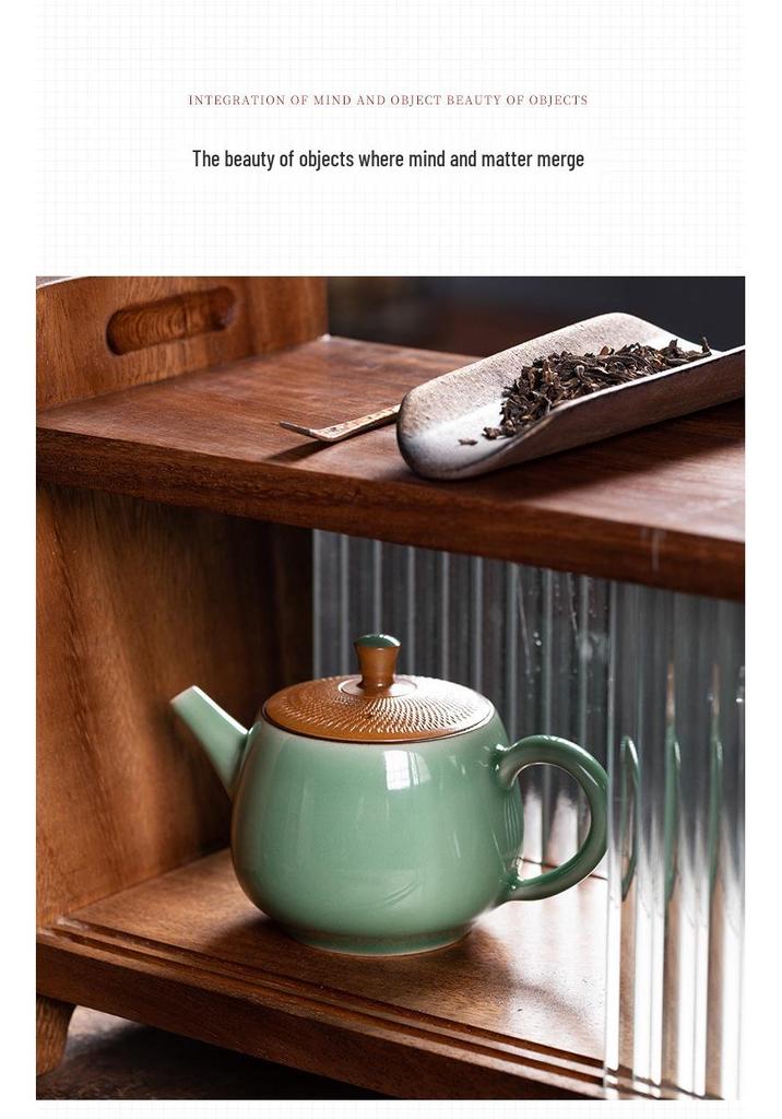 Handmade Longquan Celadon Knife-Cut Teapot with Ceramic Filter - Chinese Gongfu Tea Set